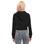 Black All-Over Print Women's Crop Top Hoodie With Zipper Closure