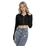 Black  All-Over Print Women's Blouse With Pleated Placket