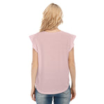 Pink All-Over Print Women's O-neck T-shirt With Ruffle Sleeves