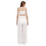 White All-Over Print Women's High Waist Wide Leg Trousers