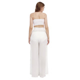 White All-Over Print Women's High Waist Wide Leg Trousers