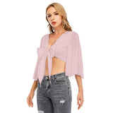 Pink All-Over Print Women's Ruffled Cropped T-shirt With Bandage