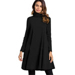 Black All-Over Print Women's High Neck Dress With Long Sleeve