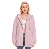 Pink All-Over Print Women's Long Hoodie With Zipper Closure