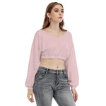 Pink All-Over Print Women's V-neck Long Sleeve Cropped Sweatshirt