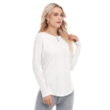 White All-Over Print Women's Raglan Sleeves U-Shaped Hem Long Sleeves Blouse