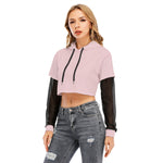 Pink All-Over Print Women's Fake Two-piece Mesh Sleeve Cropped Hoodie