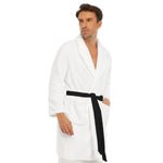 White All-Over Print Men's Borg Fleece Robe