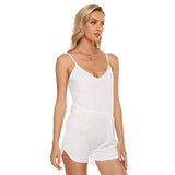 White All-Over Print Women's V-neck Cami Romper