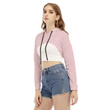 Pink All-Over Print Women's Smock Short Hoodie With Long Sleeve