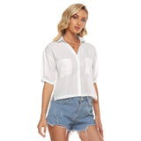 White All-Over Print Women's V-neck Shirts