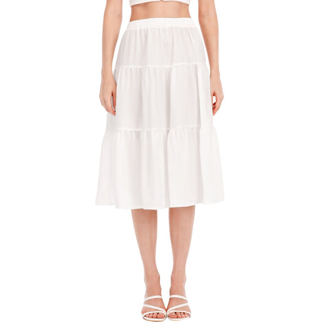 White All-Over Print Women's Stitched Pleated Chiffon Skirt