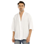 White All-Over Print Men's Drop-shoulder Short Coat