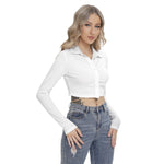 White All-Over Print Women's Blouse With Pleated Placket