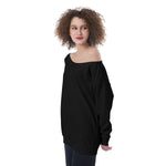 Black All-Over Print Oversized Women's Off-Shoulder Sweatshirt