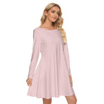 Pink All-Over Print Women's Crew Neck Dress