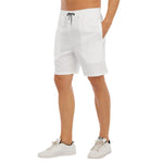 White All-Over Print Men's Beach Shorts With Elastic Waist