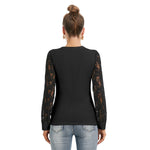 Black All-Over Print Women's T-shirt And Sleeve With Black Lace