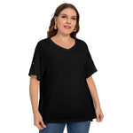 Black All-Over Print Women's Drop-shoulder Short Sleeve T-shirt With Sleeve Loops(Plus Size)