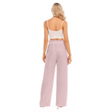 Pink All-Over Print Women's Waist Fungus Edge Wide-leg Pants