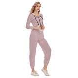 Pink All-Over Print Women's Crop Hoodie Sports Sets