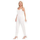 White All-Over Print Women's High Waist V-neck Cami Jumpsuit