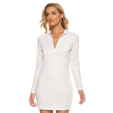 White All-Over Print Women's Zip Front Tight Dress