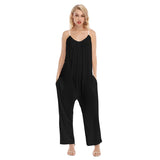 Black All-Over Print Women's Loose Cami Jumpsuit