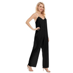 Black All-Over Print Women's Loose Cami Jumpsuit