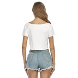 White All-Over Print Women's Raglan Drawstring Front Crop Tee