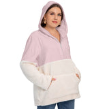 Pink All-Over Print Women's Borg Fleece Hoodie With Half Zip (Plus Size)