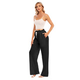 Black All-Over Print Women's Waist Fungus Edge Wide-leg Pants