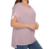 Pink All-Over Print Women's Drop-shoulder Short Sleeve T-shirt With Sleeve Loops(Plus Size)