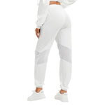 White All-Over Print Women's Mesh Panelled Track Pants