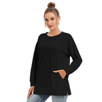 Black All-Over Print Women's Side Split O-neck Sweatshirt