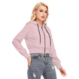 Pink All-Over Print Women's Crop Top Hoodie With Zipper Closure