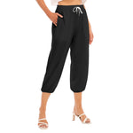 Black All-Over Print Women's Bloomers Capri-pants