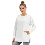 White All-Over Print Women's Side Split O-neck Sweatshirt