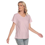 Pink All-Over Print Women's Loose V-neck Short Sleeve T-shirt