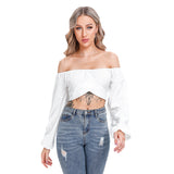 White All-Over Print Women's Cropped Tube Top With Long Sleeve