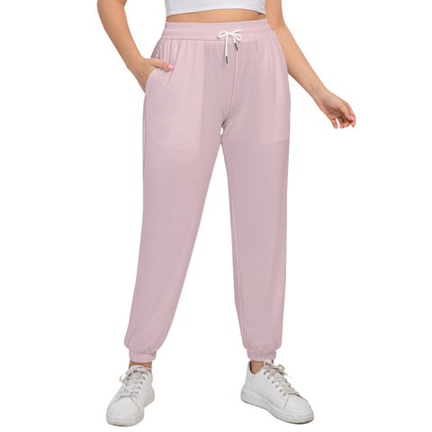 Pink All-Over Print Women's Sports Trousers With Waist Drawstring (Plus Size)