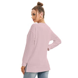 Pink All-Over Print Women's Side Split O-neck Sweatshirt