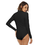 Black All-Over Print Women's Turtleneck Long Sleeve Bodysuit