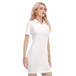 White All-Over Print Women's Polo Collar Dress