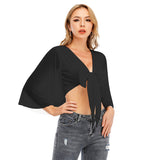 Black All-Over Print Women's Ruffled Cropped T-shirt With Bandage