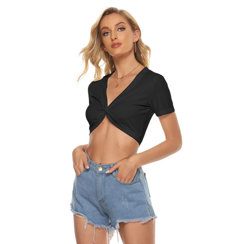 Black All-Over Print Women's Knotted Crop Top