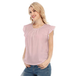 Pink All-Over Print Women's O-neck T-shirt With Ruffle Sleeves