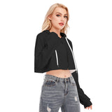 Black All-Over Print Women's Cropped Hoodie With Zipper Closure