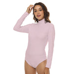 Pink All-Over Print Women's Stretchy Turtleneck Long Sleeve Bodysuit