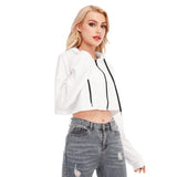 White All-Over Print Women's Cropped Hoodie With Zipper Closure